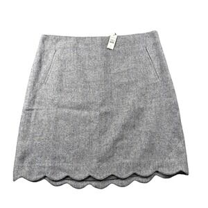 Talbots Skirt Womens 14 Gray Herringbone Fleck Wool Blend Scalloped Academia NWT